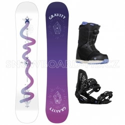 Dámský snowboard komplet Gravity Sirene white 2023/24 a černé boty s utahovacím kolečkem